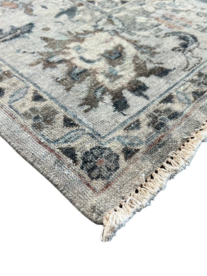 Taupe &amp; Blue Gray Antique-Inspired Floral Low Pile Rug – 9’3” x 13’3”
