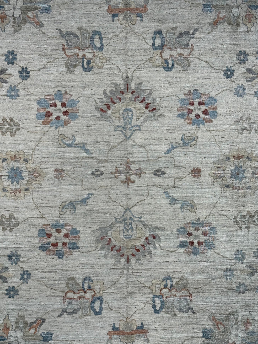 Ivory, Dusty Blue &amp; Rust Antique-Inspired Low Pile Rug – 9’11” x 14’1”