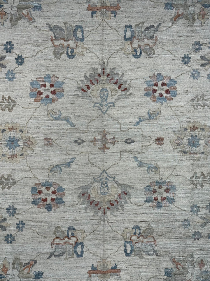 Ivory, Dusty Blue &amp; Rust Antique-Inspired Low Pile Rug – 9’11” x 14’1”