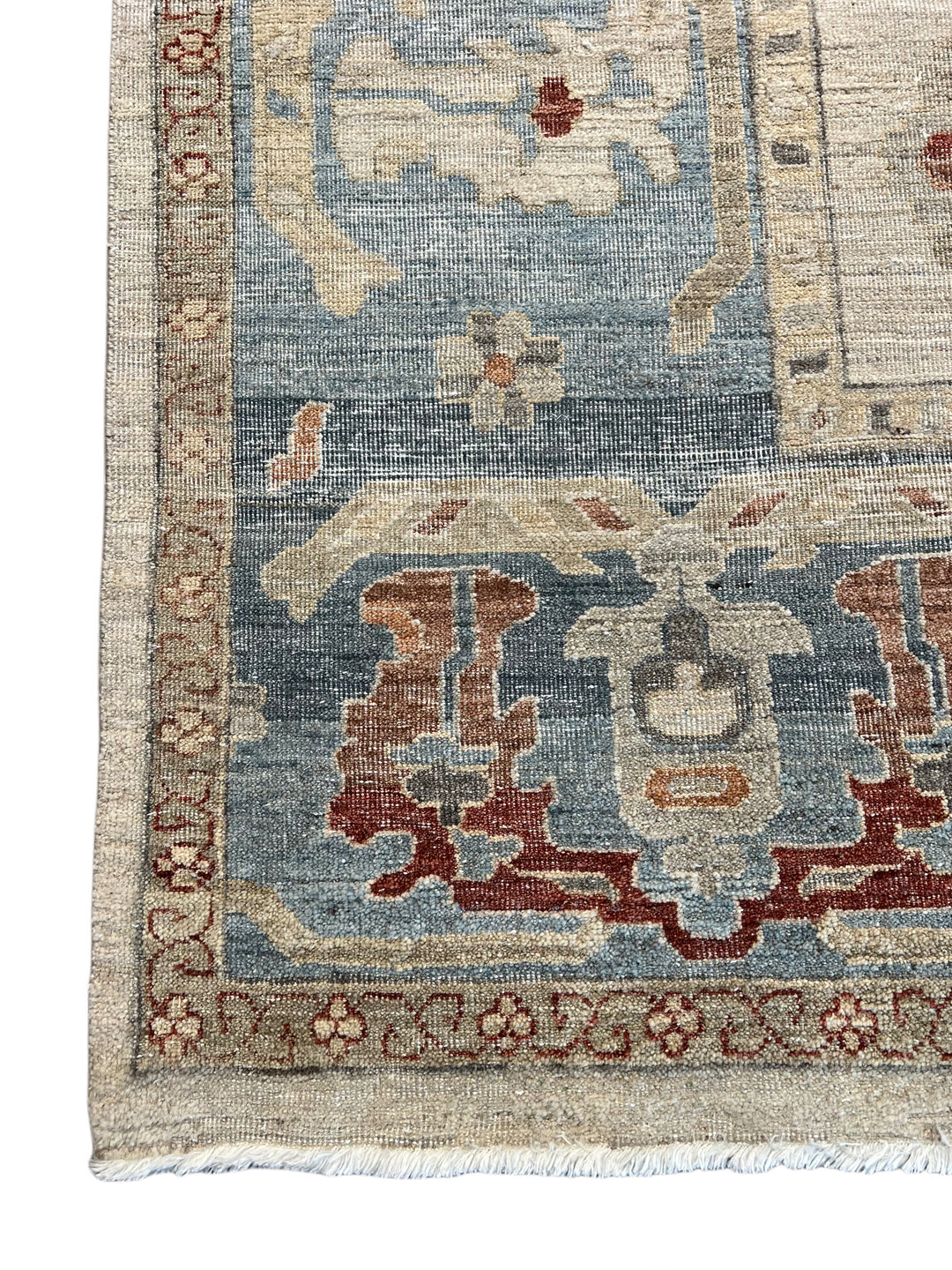 Ivory, Dusty Blue &amp; Rust Antique-Inspired Low Pile Rug – 9’11” x 14’1”