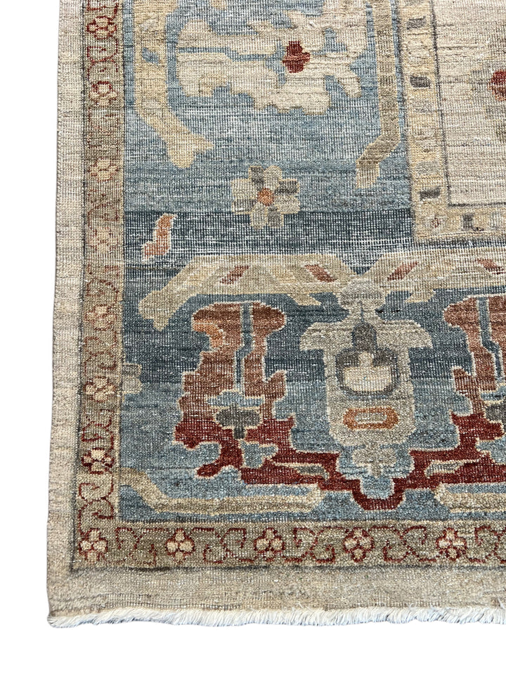 Ivory, Dusty Blue &amp; Rust Antique-Inspired Low Pile Rug – 9’11” x 14’1”