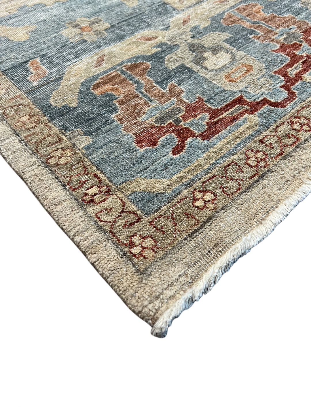 Ivory, Dusty Blue &amp; Rust Antique-Inspired Low Pile Rug – 9’11” x 14’1”