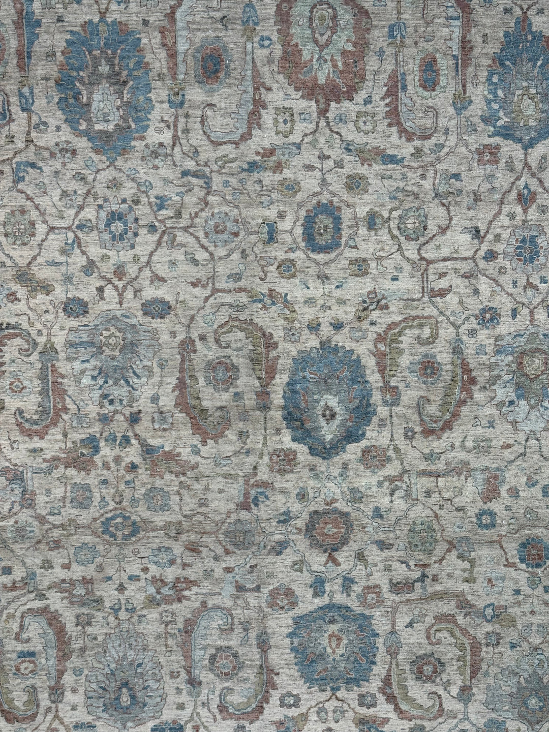 Ivory, Dusty Blue &amp; Rust Antique-Inspired Low Pile Rug – 9’9” x 13’9”