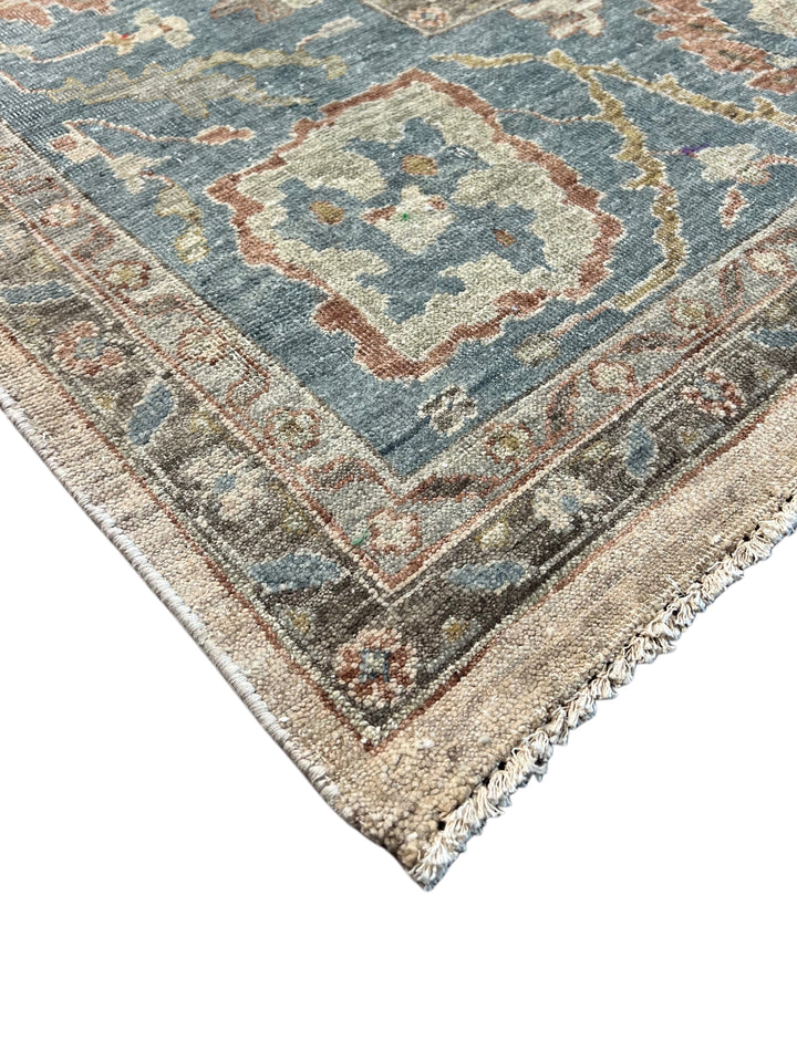 Ivory, Dusty Blue &amp; Rust Antique-Inspired Low Pile Rug – 9’9” x 13’9”