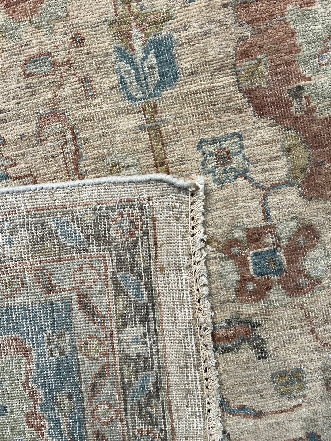 Ivory, Dusty Blue &amp; Rust Antique-Inspired Low Pile Rug – 9’9” x 13’9”
