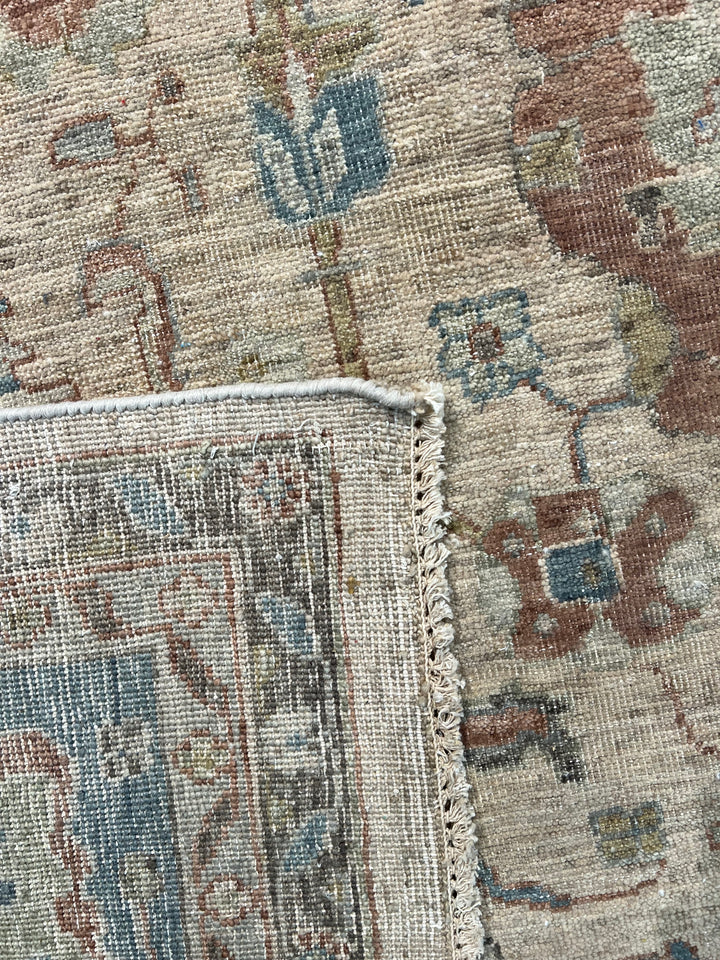Ivory, Dusty Blue &amp; Rust Antique-Inspired Low Pile Rug – 9’9” x 13’9”