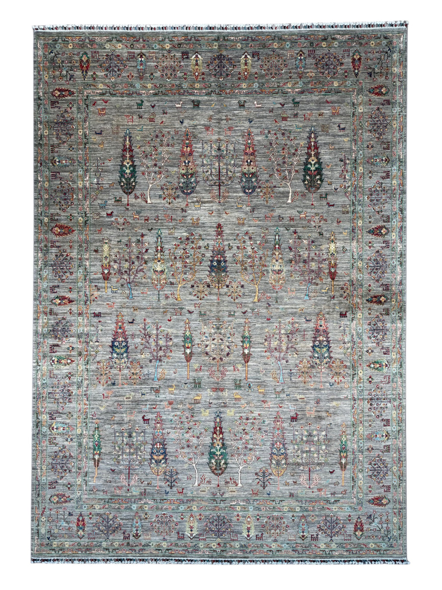 Gray Multicolor Tree & Garden Design Rug – 9’8” x 13’7”