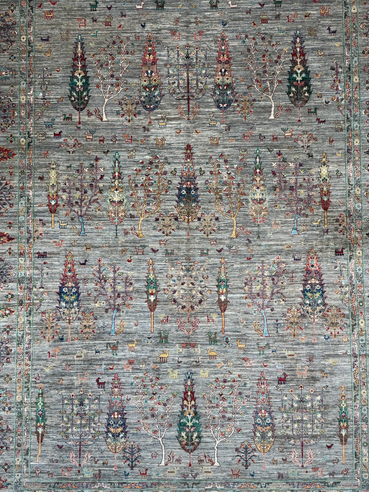 Gray Multicolor Tree &amp; Garden Design Rug – 9’8” x 13’7”