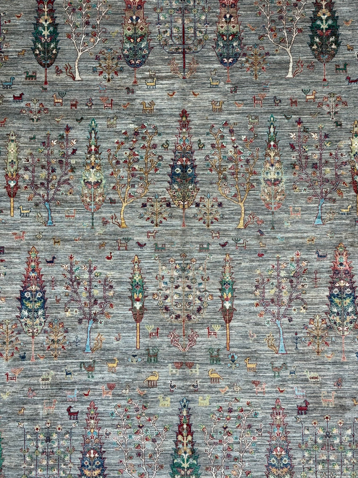 Gray Multicolor Tree &amp; Garden Design Rug – 9’8” x 13’7”