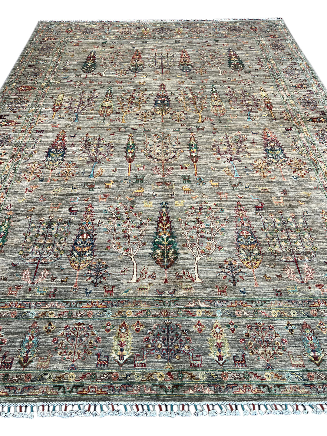 Gray Multicolor Tree &amp; Garden Design Rug – 9’8” x 13’7”