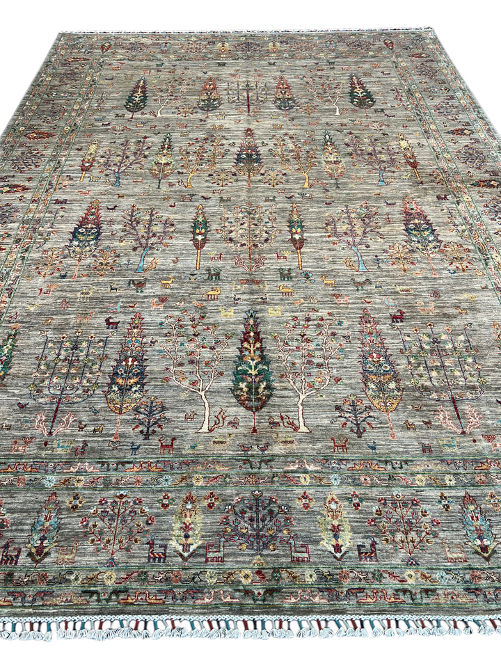 Gray Multicolor Tree &amp; Garden Design Rug – 9’8” x 13’7”