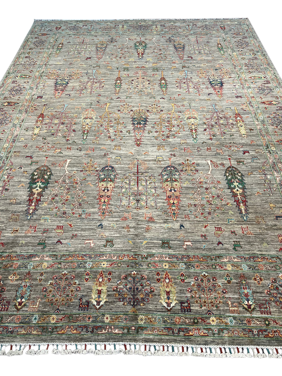Gray Multicolor Tree &amp; Garden Design Rug – 9’8” x 13’7”