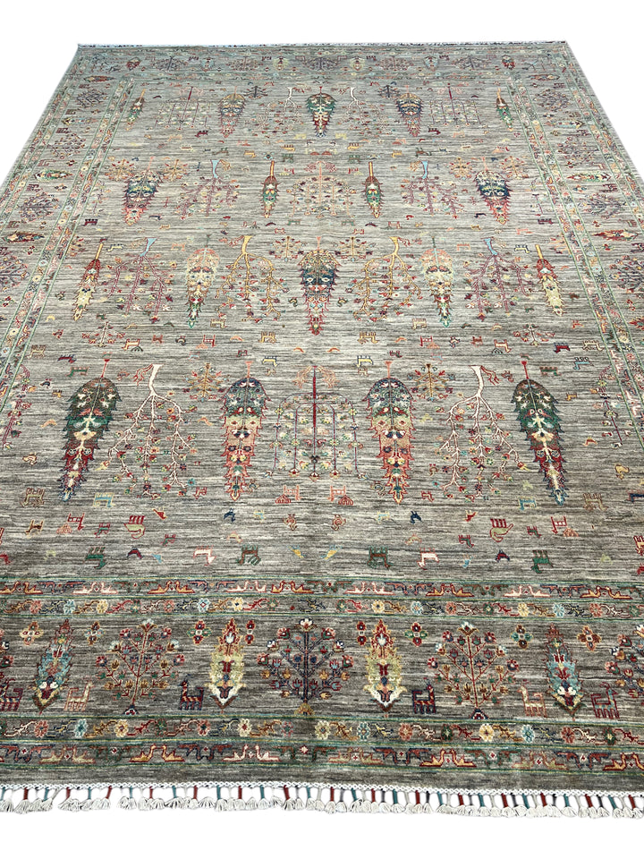 Gray Multicolor Tree &amp; Garden Design Rug – 9’8” x 13’7”