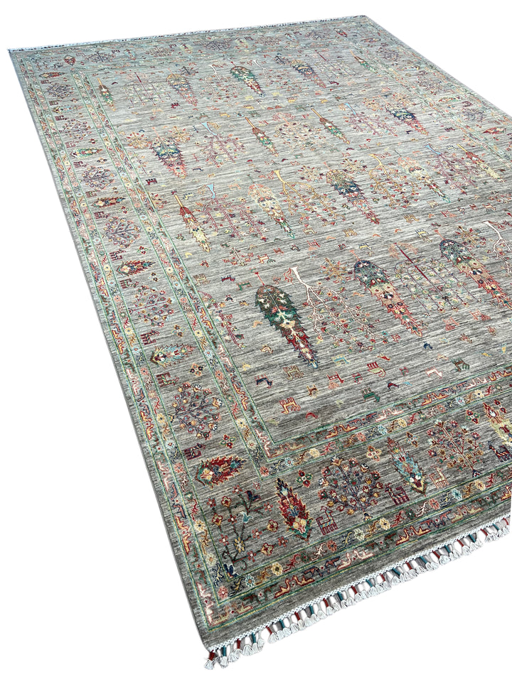 Gray Multicolor Tree &amp; Garden Design Rug – 9’8” x 13’7”