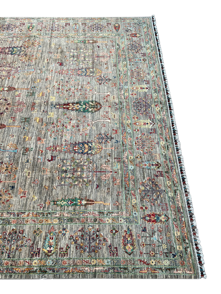 Gray Multicolor Tree &amp; Garden Design Rug – 9’8” x 13’7”