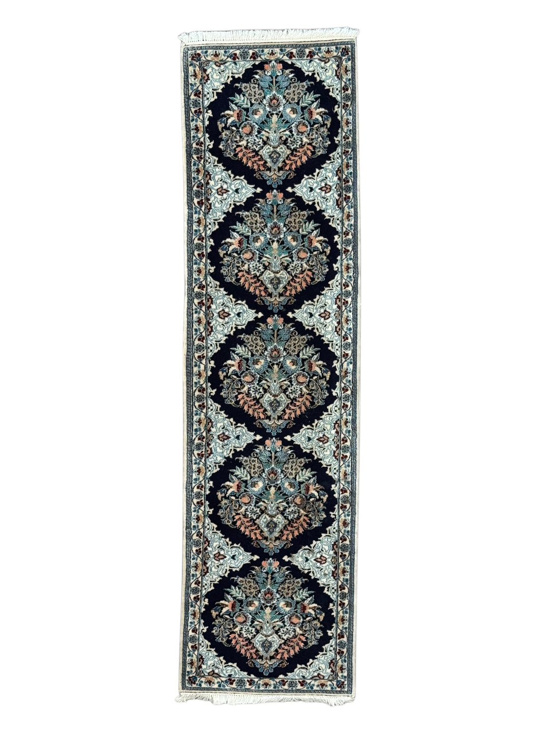 Navy Blue &amp; Ivory Persian Nain Runner Rug – Circa 1970 – 1’8” x 6’2”