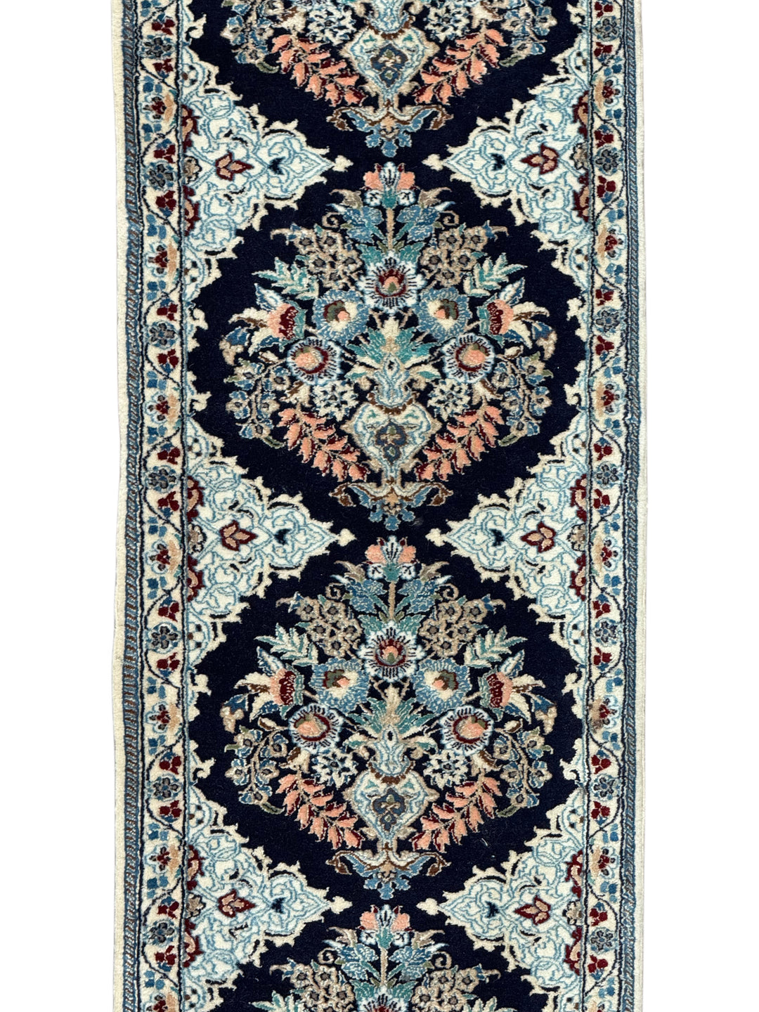 Navy Blue &amp; Ivory Persian Nain Runner Rug – Circa 1970 – 1’8” x 6’2”