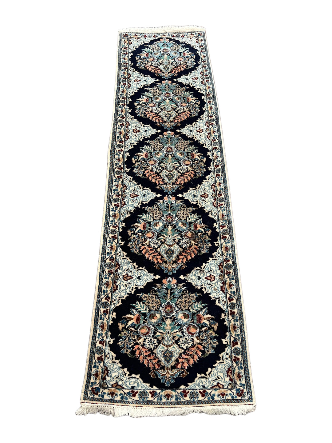 Navy Blue &amp; Ivory Persian Nain Runner Rug – Circa 1970 – 1’8” x 6’2”