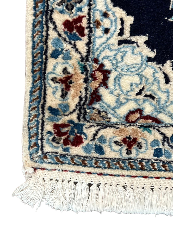 Navy Blue &amp; Ivory Persian Nain Runner Rug – Circa 1970 – 1’8” x 6’2”
