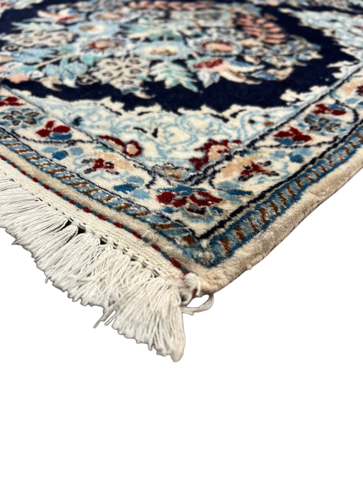 Navy Blue &amp; Ivory Persian Nain Runner Rug – Circa 1970 – 1’8” x 6’2”
