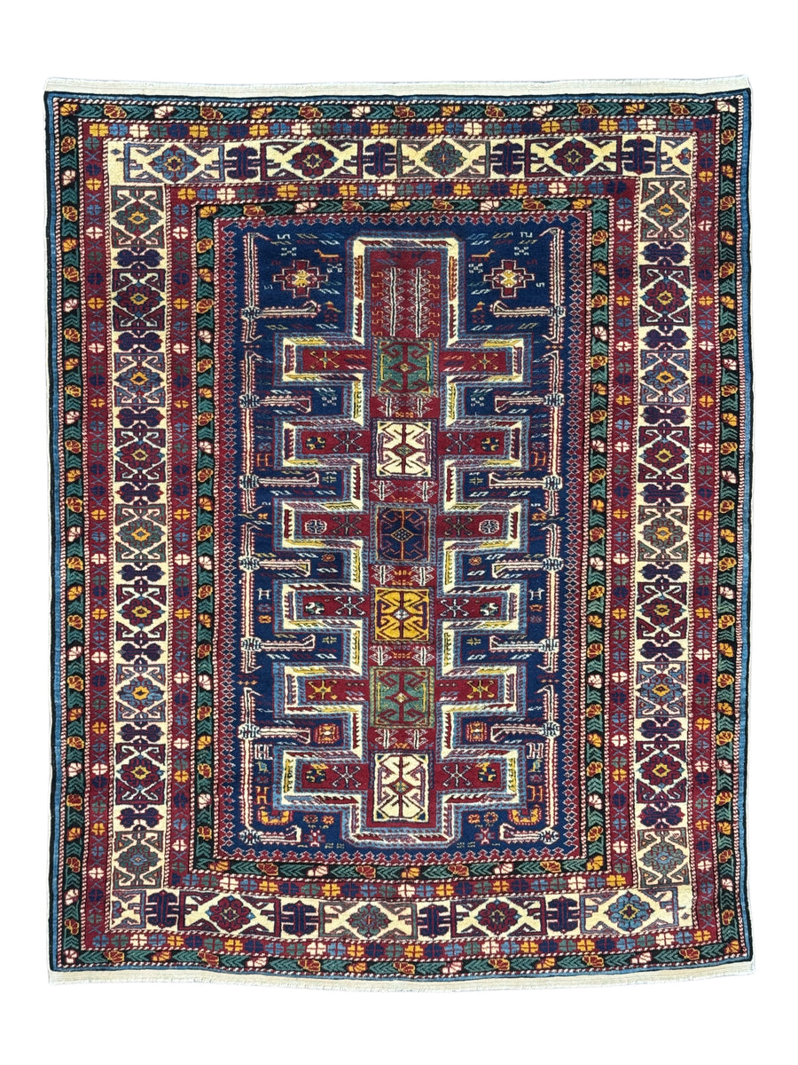 Navy, Red & Ivory Vintage Armenian Kazak Rug – Circa 1940 – 5’7” x 6’5”