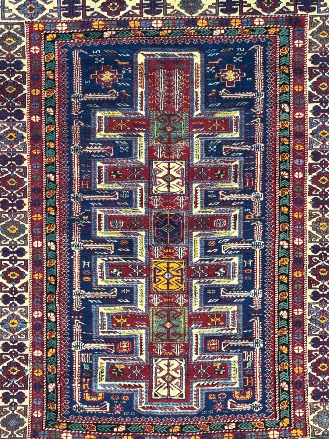 Navy, Red &amp; Ivory Vintage Armenian Kazak Rug – Circa 1940 – 5’7” x 6’5”