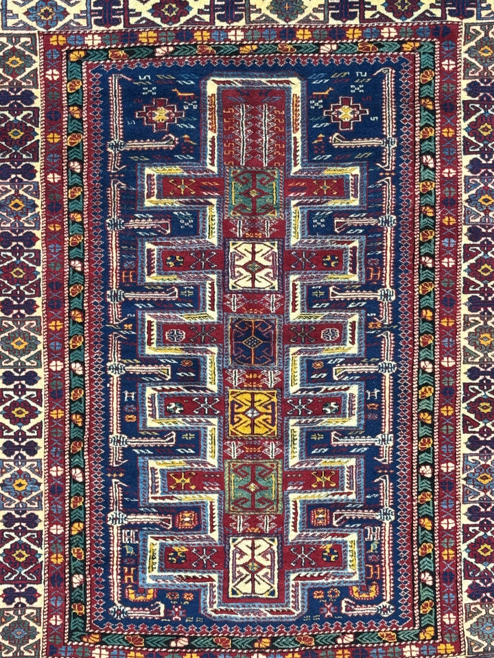 Navy, Red &amp; Ivory Vintage Armenian Kazak Rug – Circa 1940 – 5’7” x 6’5”