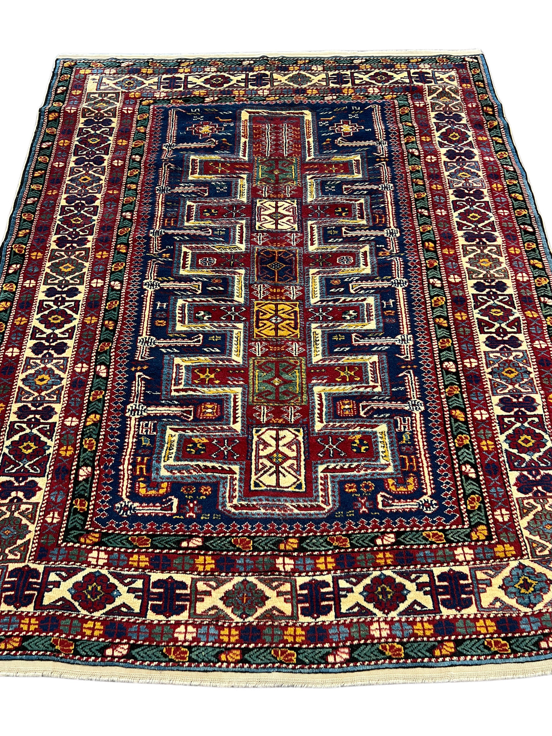 Navy, Red &amp; Ivory Vintage Armenian Kazak Rug – Circa 1940 – 5’7” x 6’5”