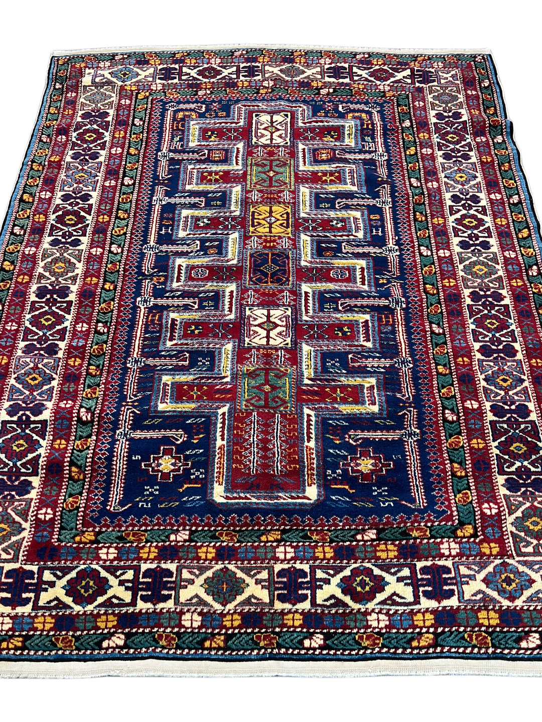 Navy, Red &amp; Ivory Vintage Armenian Kazak Rug – Circa 1940 – 5’7” x 6’5”