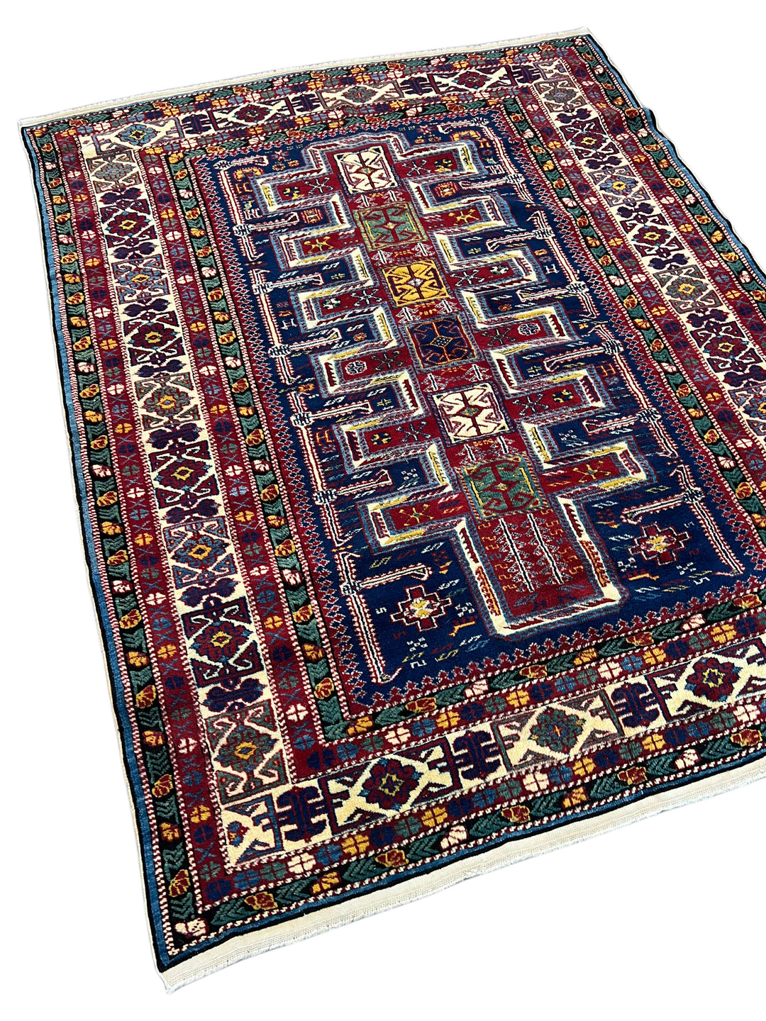 Navy, Red &amp; Ivory Vintage Armenian Kazak Rug – Circa 1940 – 5’7” x 6’5”