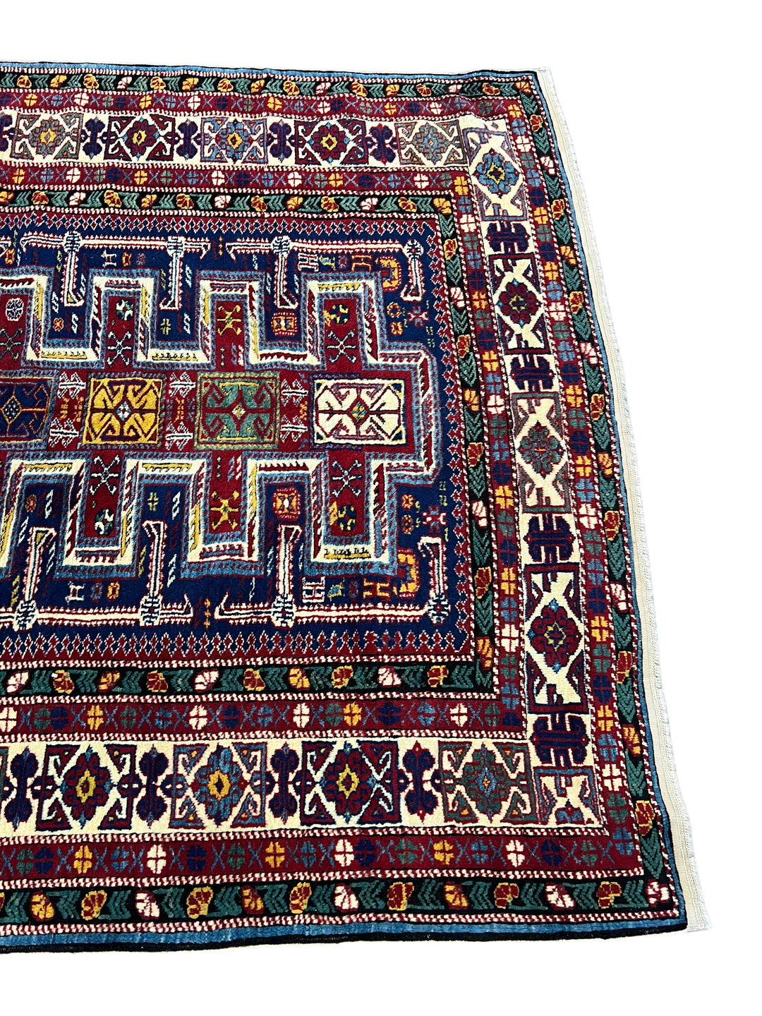 Navy, Red &amp; Ivory Vintage Armenian Kazak Rug – Circa 1940 – 5’7” x 6’5”