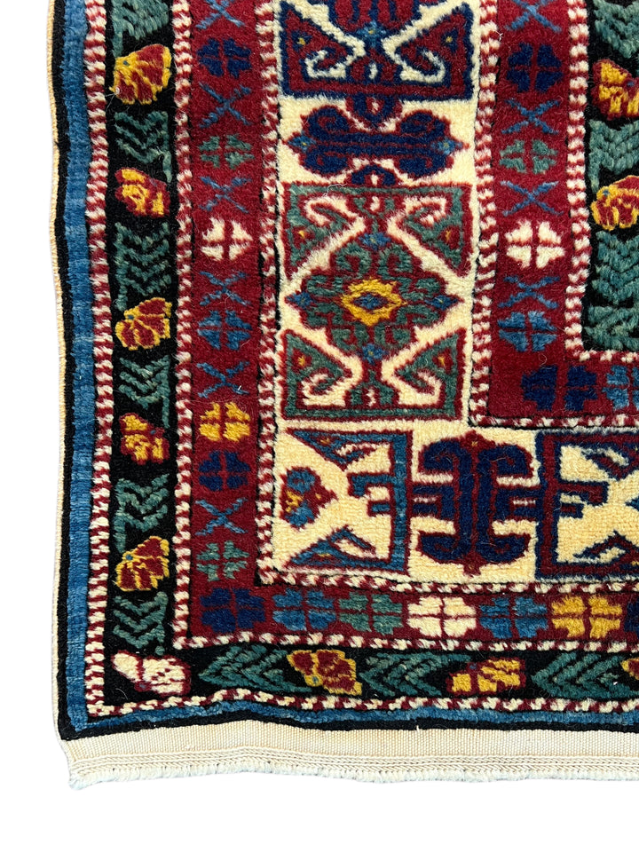 Navy, Red &amp; Ivory Vintage Armenian Kazak Rug – Circa 1940 – 5’7” x 6’5”