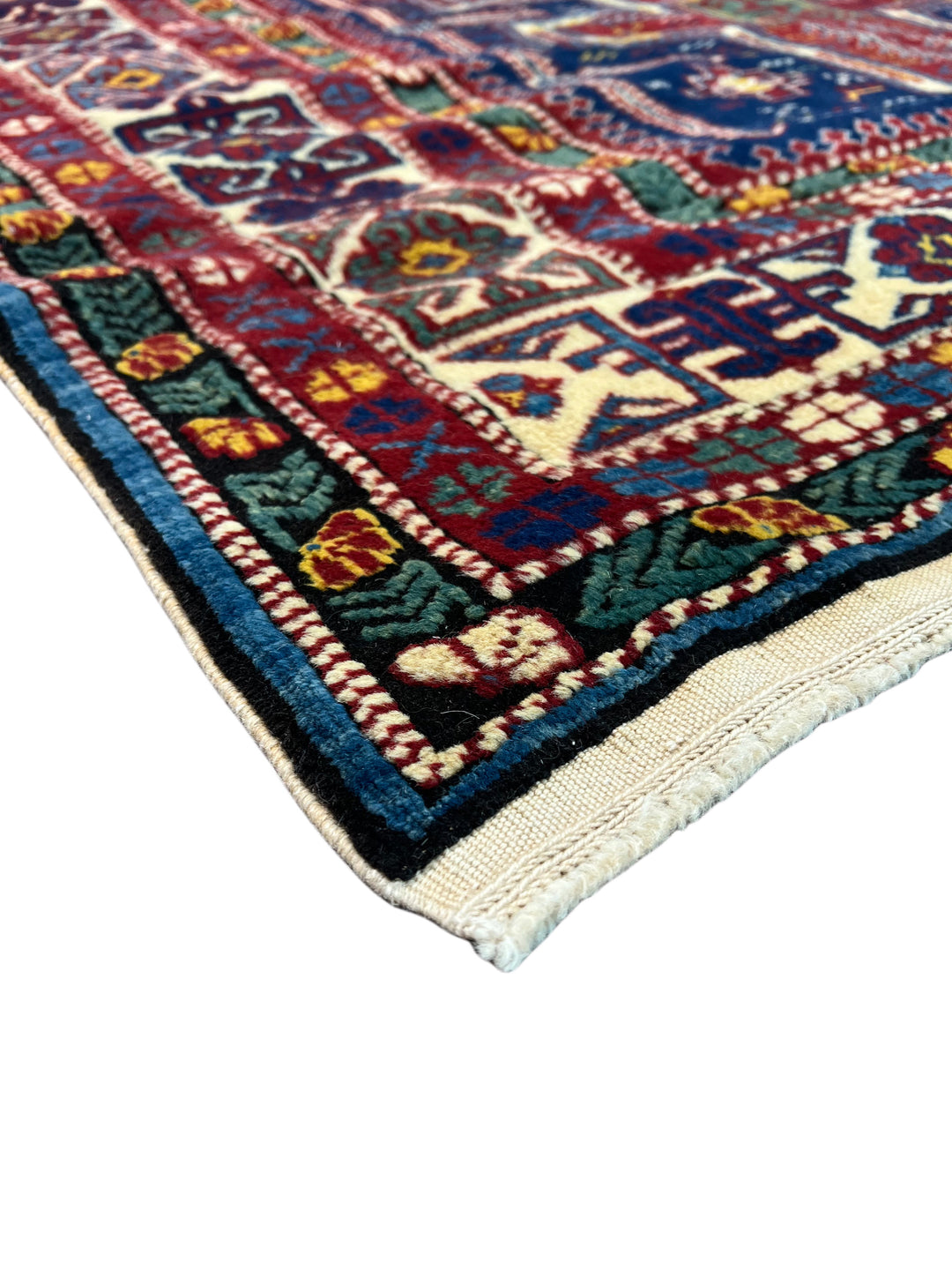 Navy, Red &amp; Ivory Vintage Armenian Kazak Rug – Circa 1940 – 5’7” x 6’5”