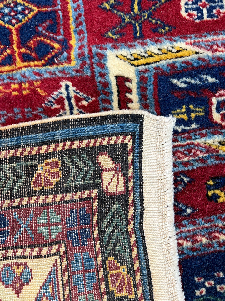 Navy, Red &amp; Ivory Vintage Armenian Kazak Rug – Circa 1940 – 5’7” x 6’5”