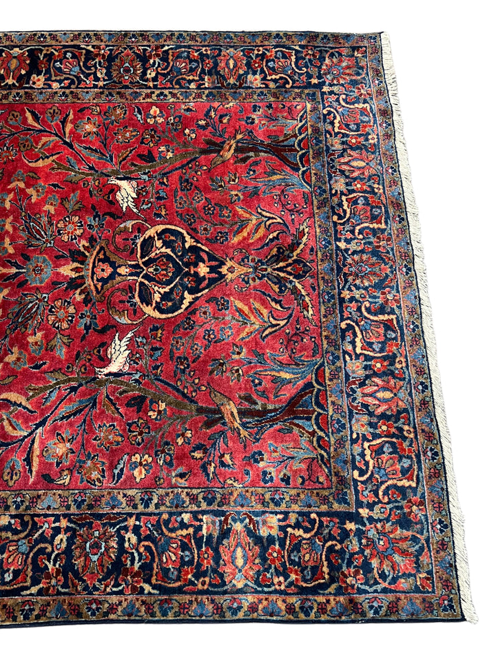 Red &amp; Navy Vintage Manchester Kashan Floral Rug – Circa 1940 – 4’3” x 5’3”