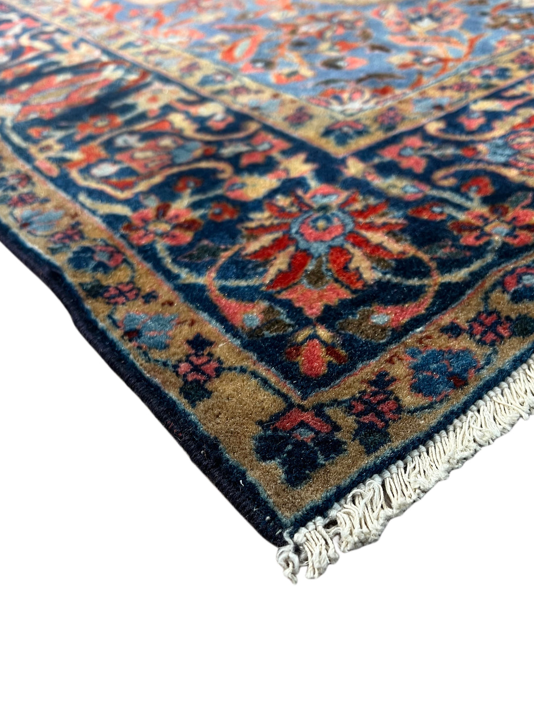 Red &amp; Navy Vintage Manchester Kashan Floral Rug – Circa 1940 – 4’3” x 5’3”