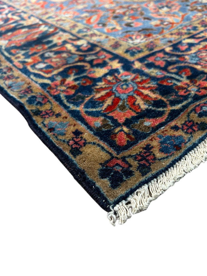 Red &amp; Navy Vintage Manchester Kashan Floral Rug – Circa 1940 – 4’3” x 5’3”