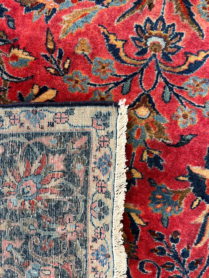 Red &amp; Navy Vintage Manchester Kashan Floral Rug – Circa 1940 – 4’3” x 5’3”