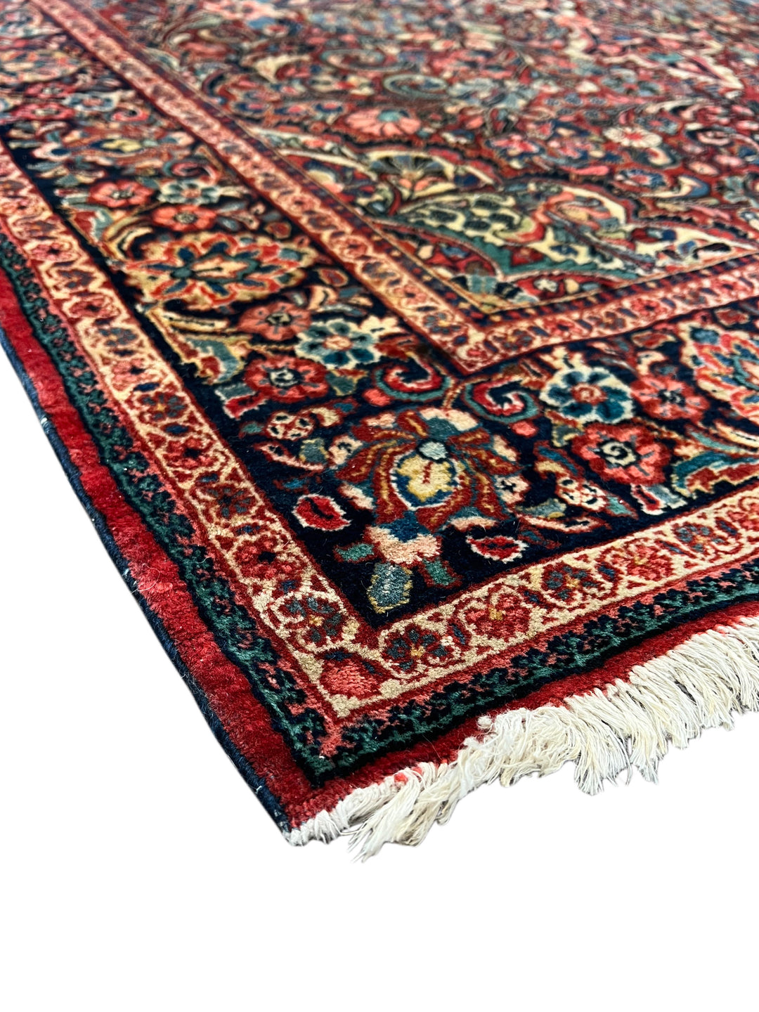 Brick Red &amp; Navy Antique Sarouk Medallion Rug – Circa 1930 – 4’2” x 6’7”