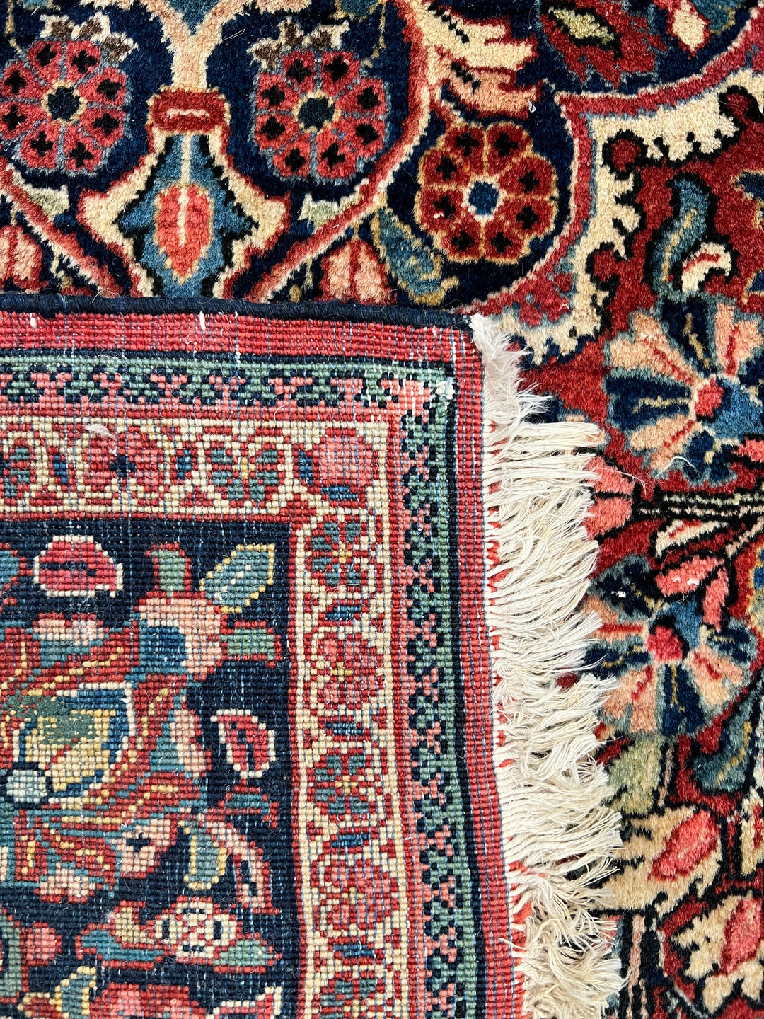 Brick Red &amp; Navy Antique Sarouk Medallion Rug – Circa 1930 – 4’2” x 6’7”