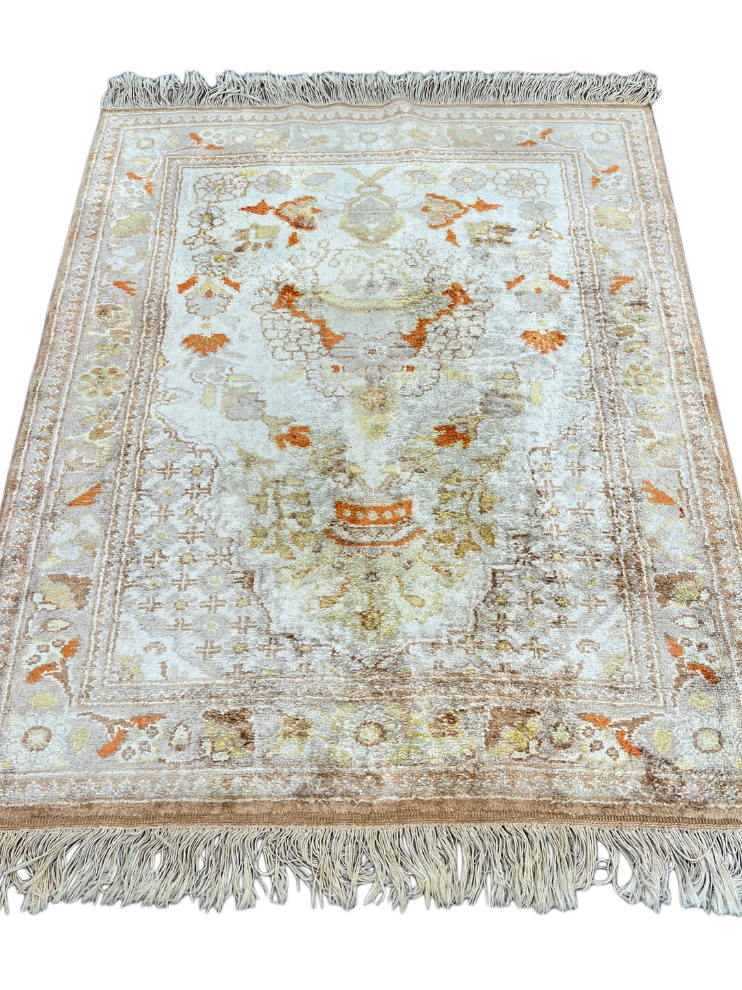 Ivory &amp; Silver Turkish Silk Floral Rug – 2’5” x 3’1”