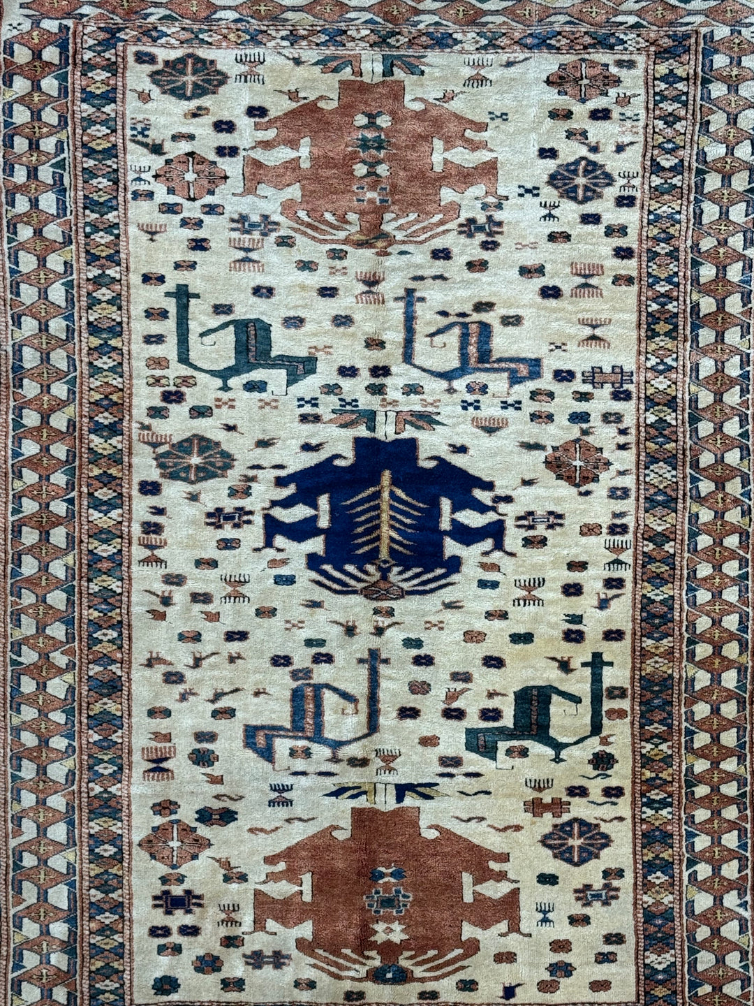 Ivory, Rust &amp; Navy Armenian Caucasian Rug – 4’11” x 6’7”