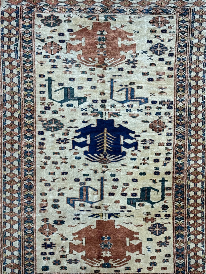 Ivory, Rust &amp; Navy Armenian Caucasian Rug – 4’11” x 6’7”