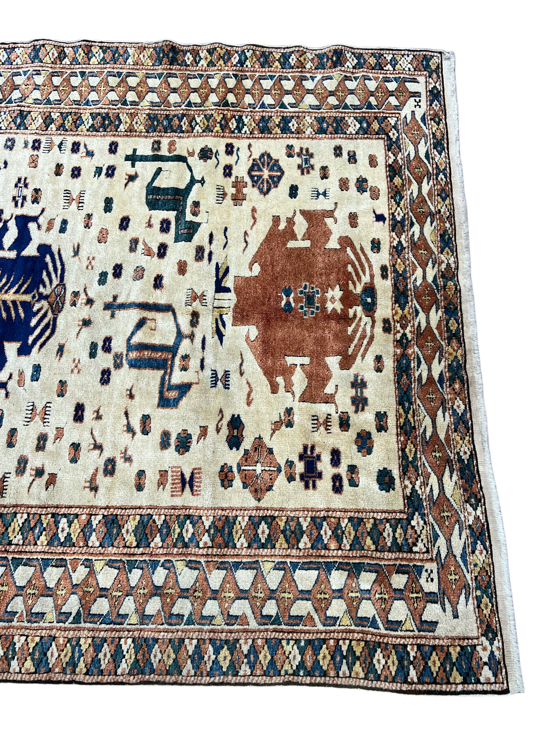 Ivory, Rust &amp; Navy Armenian Caucasian Rug – 4’11” x 6’7”