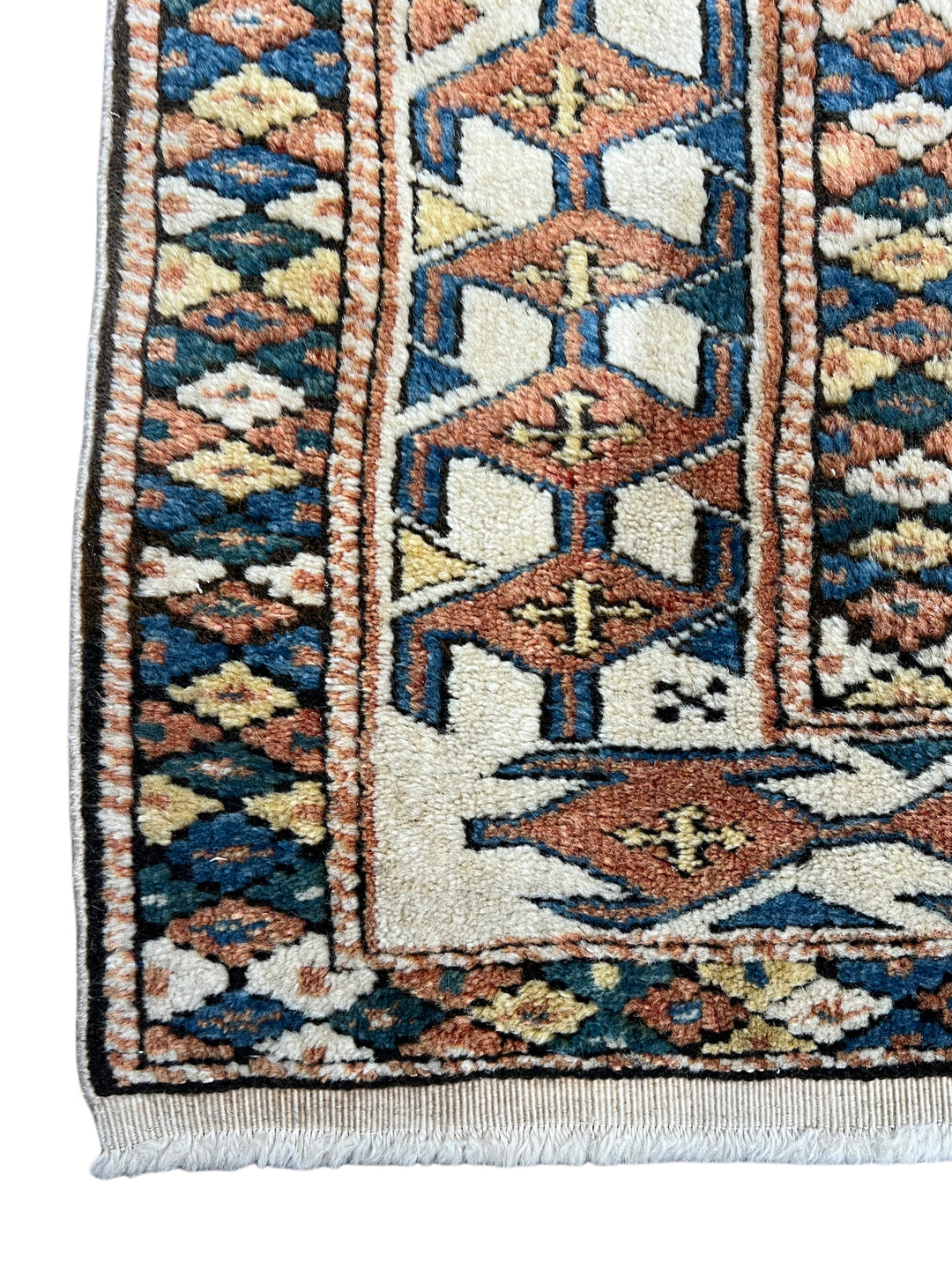 Ivory, Rust &amp; Navy Armenian Caucasian Rug – 4’11” x 6’7”
