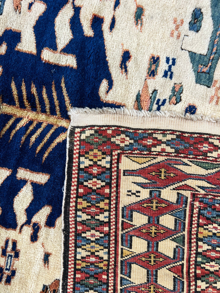Ivory, Rust &amp; Navy Armenian Caucasian Rug – 4’11” x 6’7”