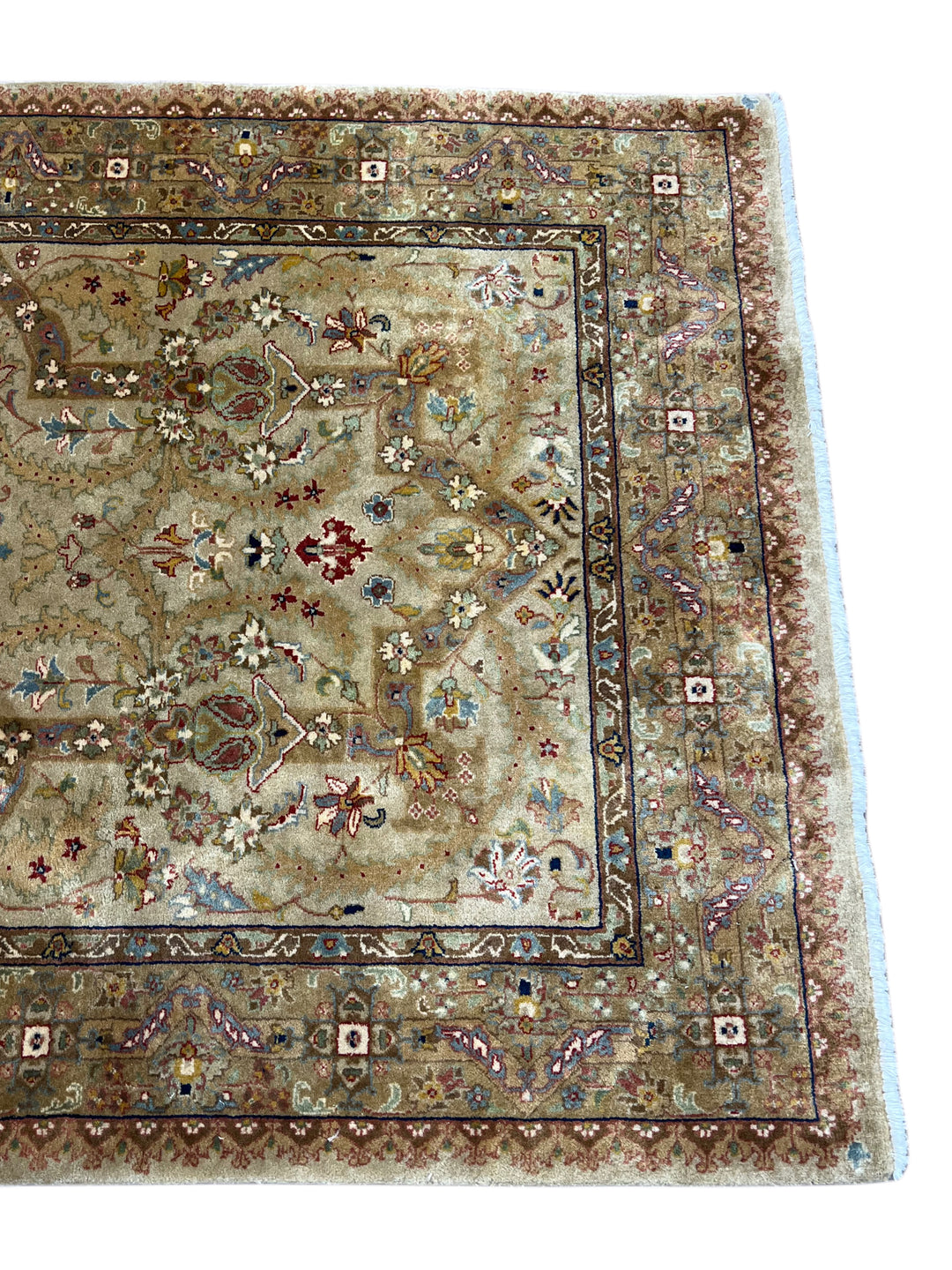 Olive Green &amp; Beige Floral Indian Tabriz Rug – 4’1” x 5’11”