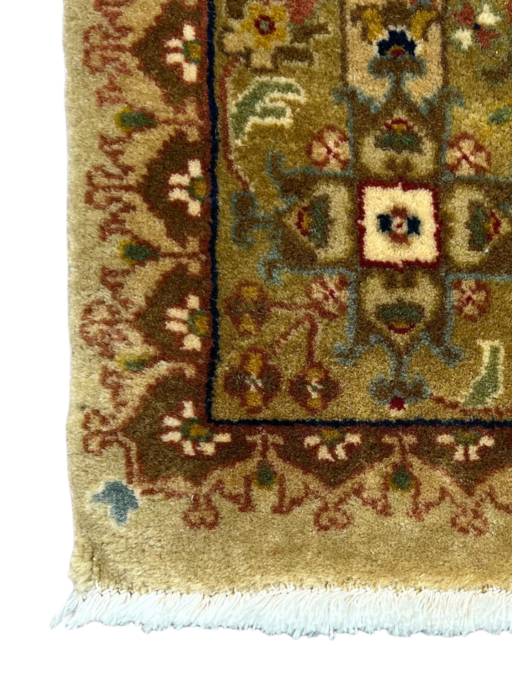 Olive Green &amp; Beige Floral Indian Tabriz Rug – 4’1” x 5’11”