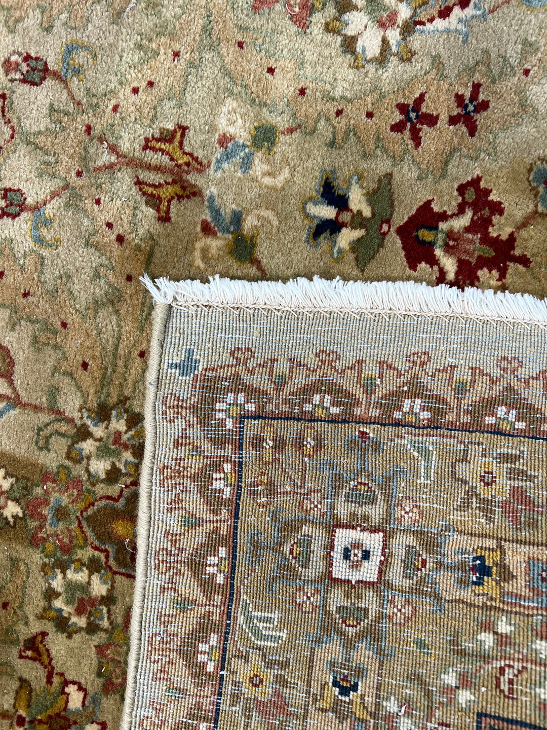 Olive Green &amp; Beige Floral Indian Tabriz Rug – 4’1” x 5’11”