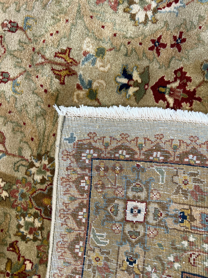 Olive Green &amp; Beige Floral Indian Tabriz Rug – 4’1” x 5’11”